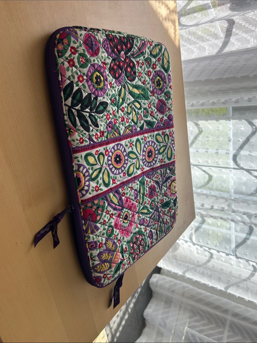 Vera Bradley Purple Floral Quilted Tablet Sleeve with Green Accents